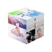 Cube Photo Collage de photo de monogramme d'aquarelle de vert (Angle arrière)