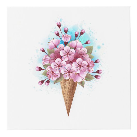 Cube Photo Cône rose Sakura crème glacée gaufre (Droite)