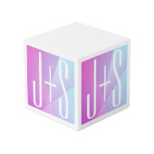 Cube Photo Cool Géométrique rose et pourpre | Initiales de co (Angle arrière)