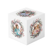 Cube Photo Couronne de Noël, baies rouges et photo feuille (Angle devant)