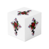 Cube Photo Croix d'argent avec une rose rouge (Angle arrière)