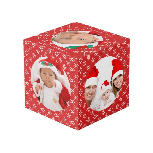 Cube Photo Custom Round Photos Santa Baby Red With Snowflakes (Angle arrière)
