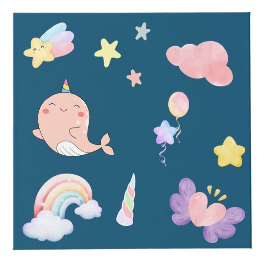 Cube Photo Cute Narwhal Fish Unicorn Rainbow Sea Anniversaire (Droite)