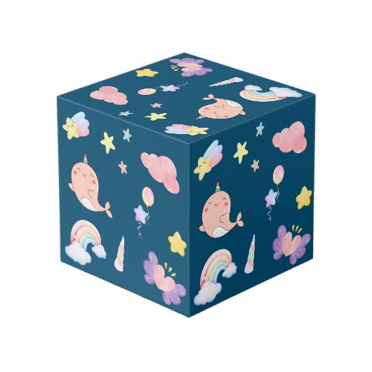 Cube Photo Cute Narwhal Fish Unicorn Rainbow Sea Anniversaire (Angle arrière)