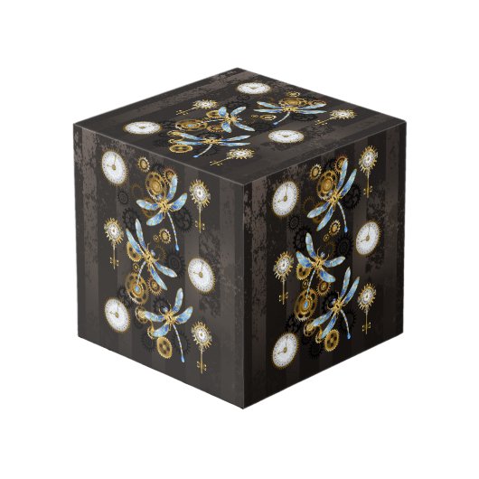 Cube Photo Dragonflies de Steampunk sur arrière - plan rayé b (Angle devant)