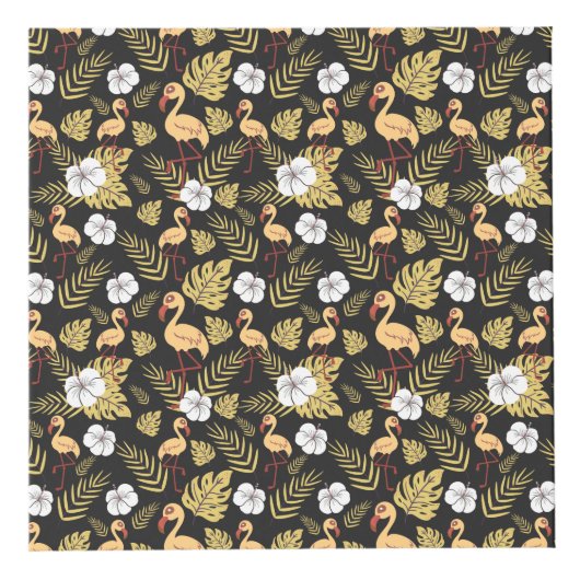 Cube Photo Flamant rose continu motif fleurs jaune et blanc (Devant)