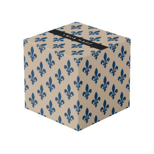 Cube Photo Fleur de Lis, Bleu Marine sur Beige, Royal, Votre
