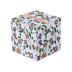 Cube Photo Fleurs Colorées, Fond Bleu, Orange