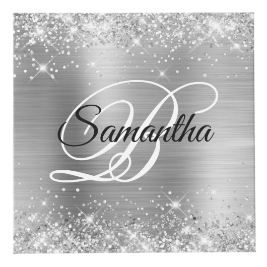 Cube Photo Glittery Silver Foil Fancy Monogram (Devant)