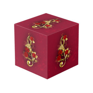 Cube Photo Golden Treble Clef avec fleurs Roses