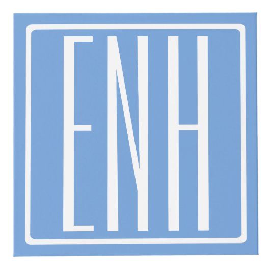 Cube Photo Gras moderne 3 initiales Monogramme | Bleu doux (Droite)