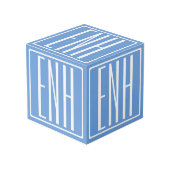 Cube Photo Gras moderne 3 initiales Monogramme | Bleu doux (Angle devant)