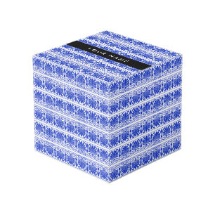 Cube Photo Grec Fret Arabesque Bleu, Votre Nom, Personnaliser