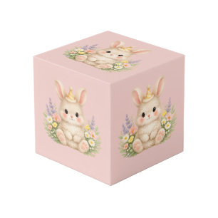 Cube Photo Illustration de fleur sauvage de lapin pastel pour