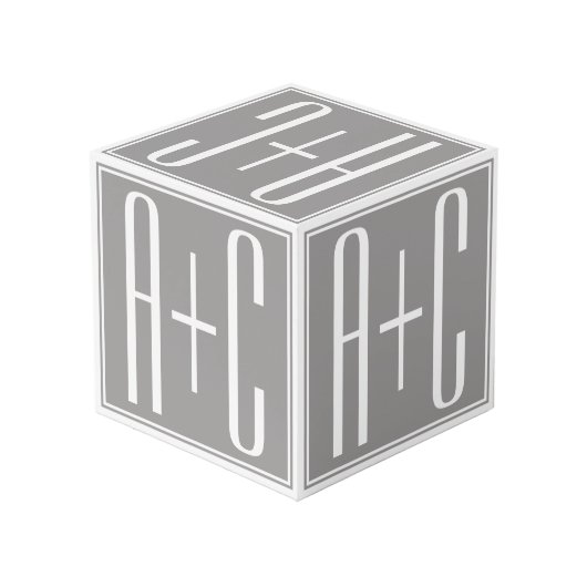 Cube Photo Initiales de couple modifiables | Blanc et gris (Angle arrière)