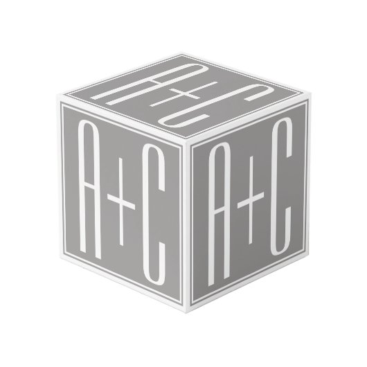 Cube Photo Initiales de couple modifiables | Blanc et gris (Angle devant)
