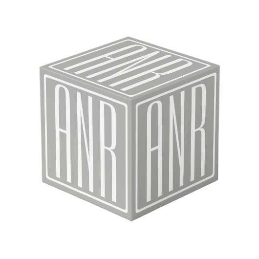 Cube Photo Initiales Monogramme | Blanc Sur Gris Clair (Angle devant)