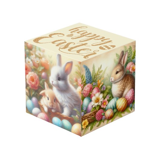 Cube Photo Joyeuses Pâques / Lapin Vintage (Angle devant)