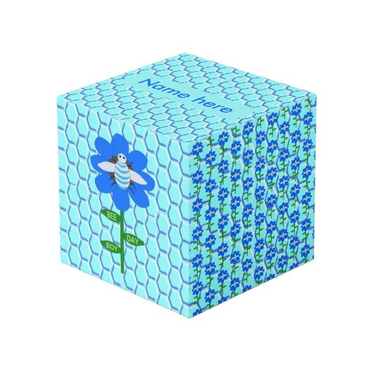 Cube Photo Joyeux Bee Day Boy Blue Birthday Bumblebee Custom (Angle devant)