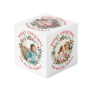 Cube Photo Joyeux Noël rouge, fêtes à fleurs