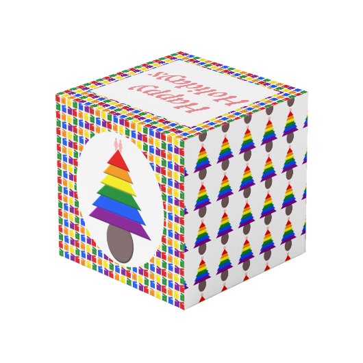 Cube Photo Lesbiennes Arbre de Noël arc-en-ciel et présents (Angle arrière)