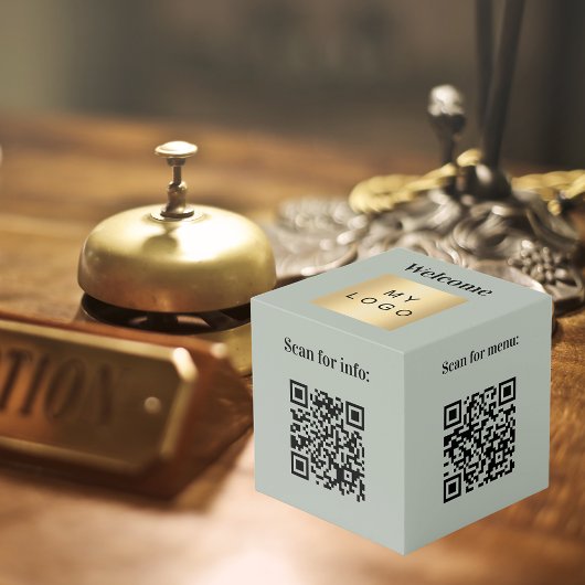 Cube Photo Logo d'accueil QR code olive vert info table