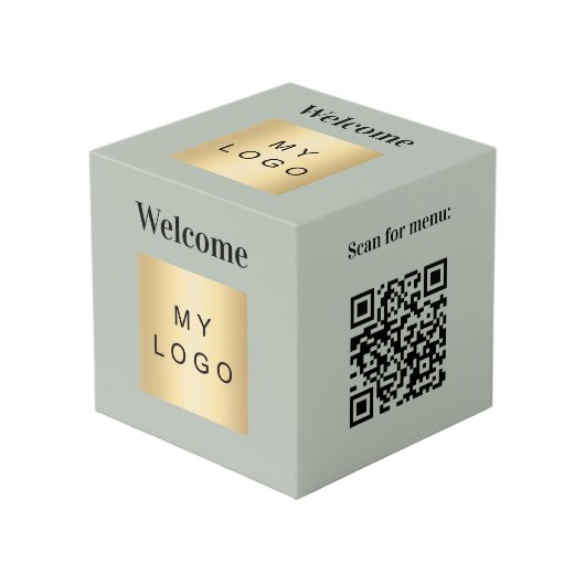 Cube Photo Logo d'accueil QR code olive vert menu table (Angle devant)