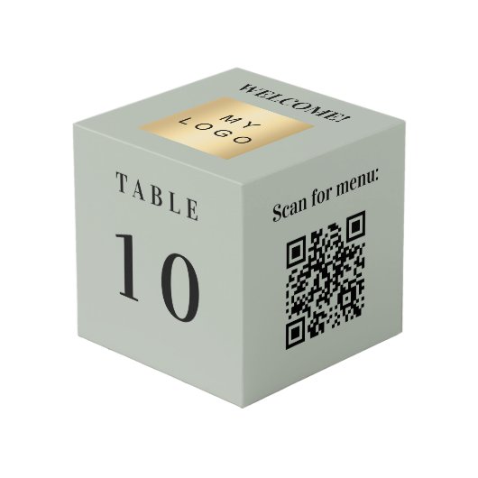Cube Photo Logo du numéro de table QR code menu olive vert (Angle devant)