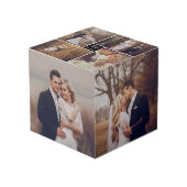 Cube Photo Mariage Carré moderne Monogramme 8 Photo Collage (Angle devant)