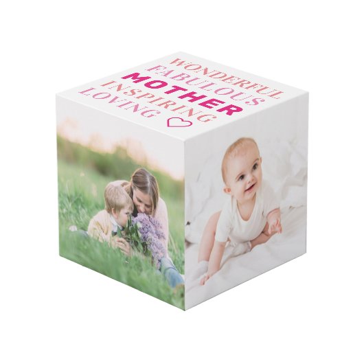 Cube Photo Mère Famille Photo Collage Typographie moderne (Angle devant)