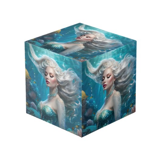 Cube Photo Mermaid cheveux en argent Turquoise Océan (Angle devant)