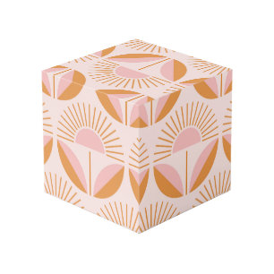 Cube Photo Mignonne, orange, pêche, rétro, motif floral, vint