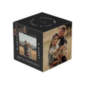 Cube Photo Minimal Moderne Marié & Joyeux Or Script (Angle arrière)