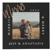 Cube Photo Minimal Moderne Mariés & Joyeux Or Script (Devant)