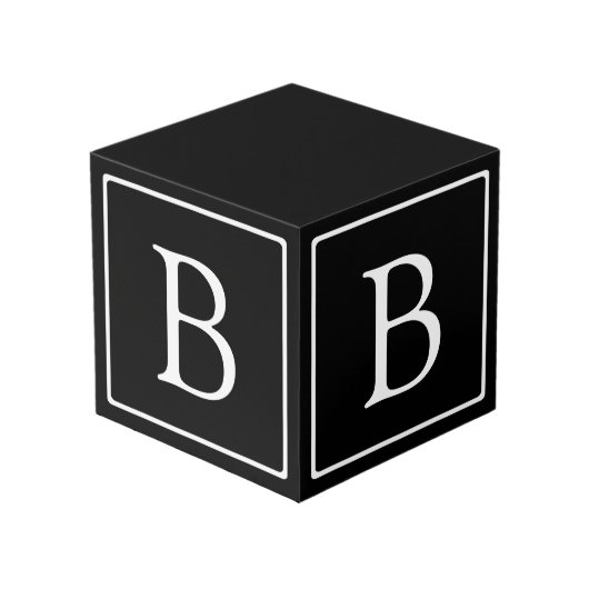 Cube Photo Monogramme classique simple | Texte noir et blanc (Angle devant)