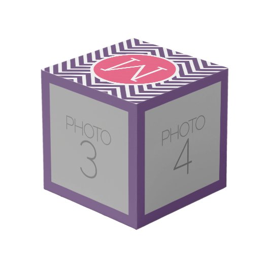 Cube Photo Motif à la mode Chevron avec Monogram - Rose Purpl (Angle arrière)