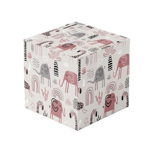 Cube Photo motif avec des éléphants et des girafes mignons gé (Angle devant)