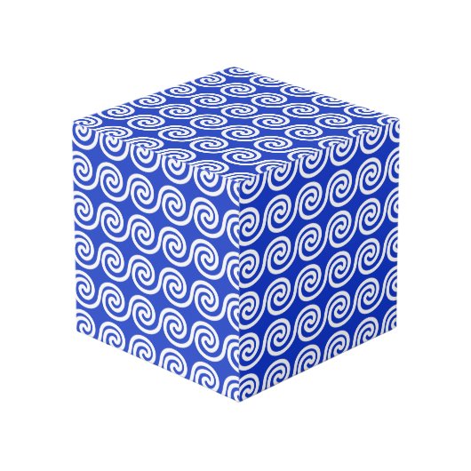 Cube Photo Motif de vagues clés Méandre grec bleu (Angle devant)