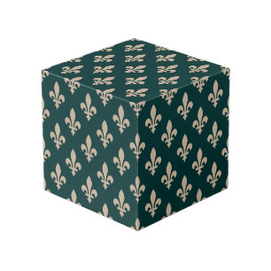 Cube Photo Motif Fleur de Lis, Crème Royale Française sur Fon