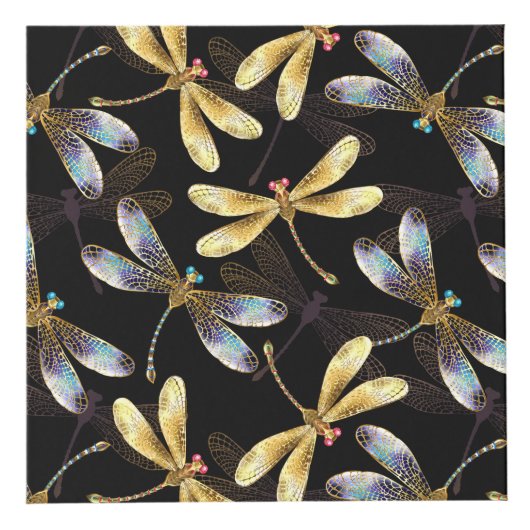 Cube Photo Motif sans couture avec libellules d'or (Droite)