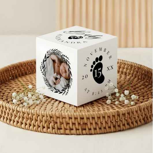 Cube Photo Nom du bébé et statistiques de naissance Empreinte