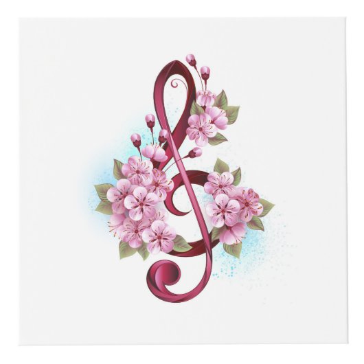 Cube Photo Notes de clef musicale en treble avec des fleurs S (Devant)