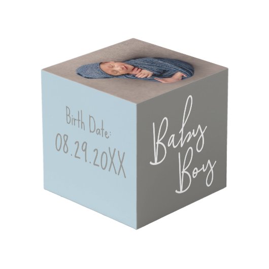 Cube Photo Nourriture bébé photo naissance Date gris bleu (Angle arrière)