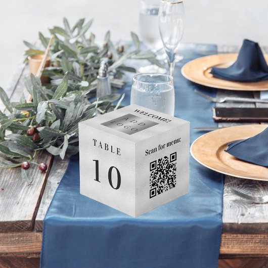 Cube Photo Numéro de table QR code menu argent logo de l'entr