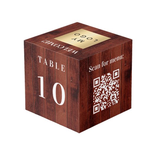 Cube Photo Numéro de table QR code menu bois logo de l'entrep (Angle arrière)