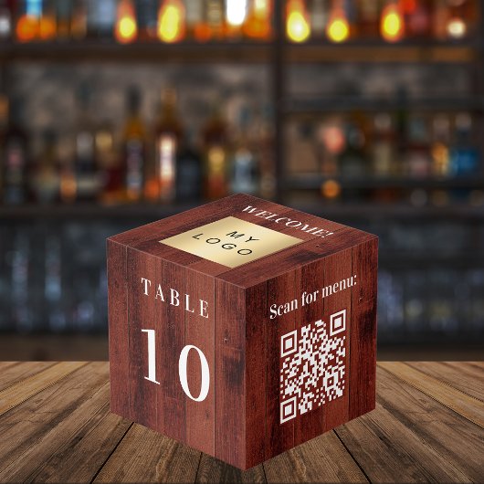 Cube Photo Numéro de table QR code menu bois logo de l'entrep