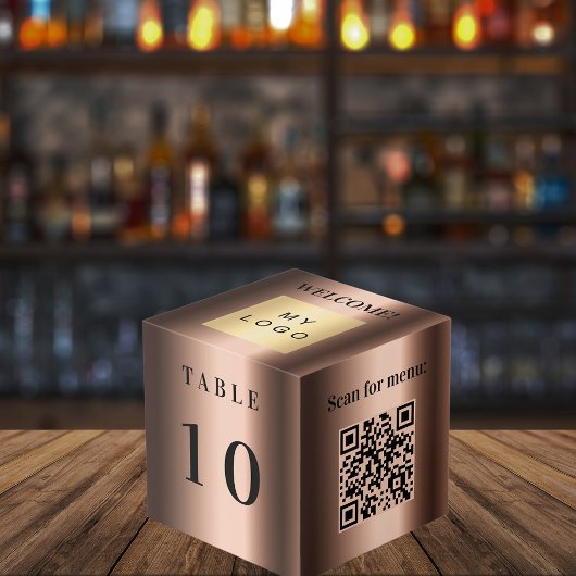 Cube Photo Numéro de table QR code menu bronze logo d'entrepr