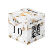 Cube Photo Numéro de table QR code menu marbre logo d'entrepr (Angle devant)