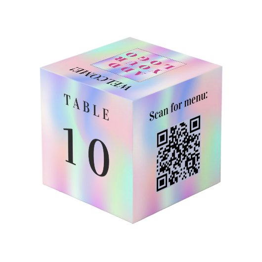 Cube Photo Numéro de table QR code menu menthe rose logo d'en (Angle arrière)