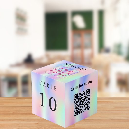 Cube Photo Numéro de table QR code menu menthe rose logo d'en